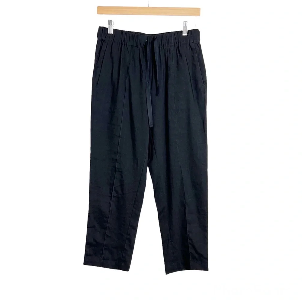 Babaton Linen Pull On Pants Elastic Waist M Black